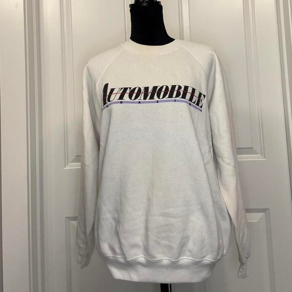 Vintage 90s AUTOMOBILE sweatshirt USA Raglan Graphic – Double Sided – L - Picture 1 of 8